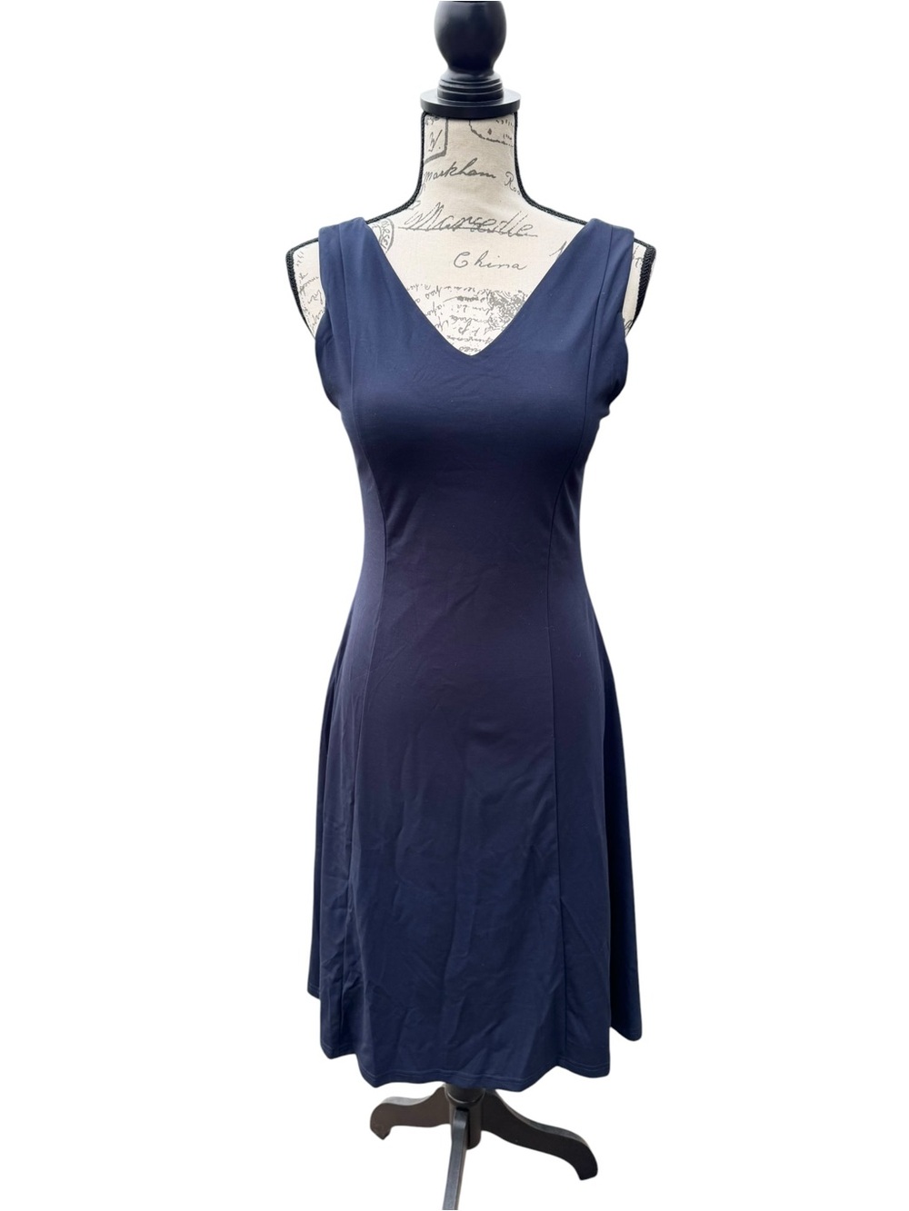 OGL Navy Stretch V-Neck Midi Dress - Picture 2 of 10